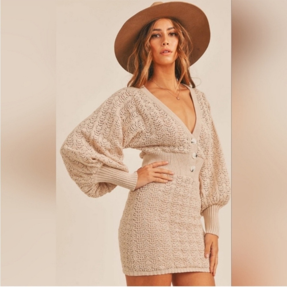 Mable Marceline Mini Sweater Knit Dress Balloon Sleeve Woman's Size Medium/Large